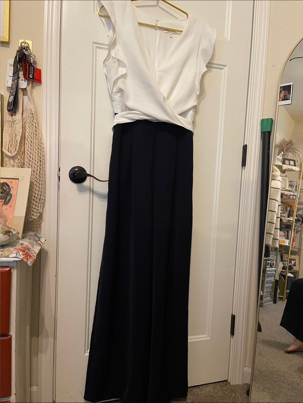 Phase Eight Ayla Ruffle wrap Jumpsuit — White Top & Black Wide-Leg Pants